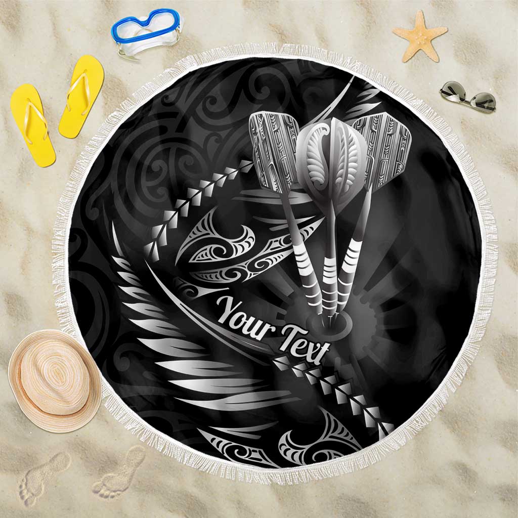 Personalised All Black New Zealand Darts Beach Blanket Aoteroa Fern Maori Galaxy Style LT14 One Size 150cm Black - Polynesian Pride