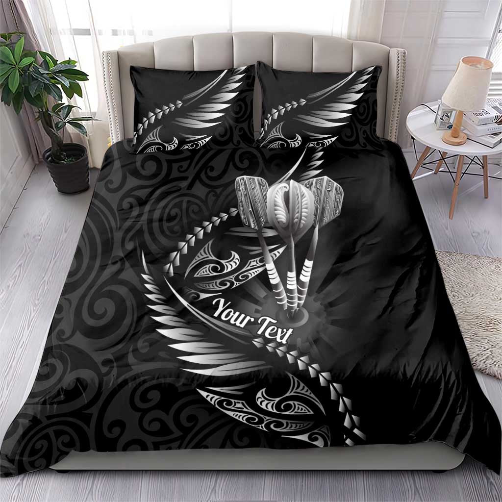Personalised All Black New Zealand Darts Bedding Set Aoteroa Fern Maori Galaxy Style