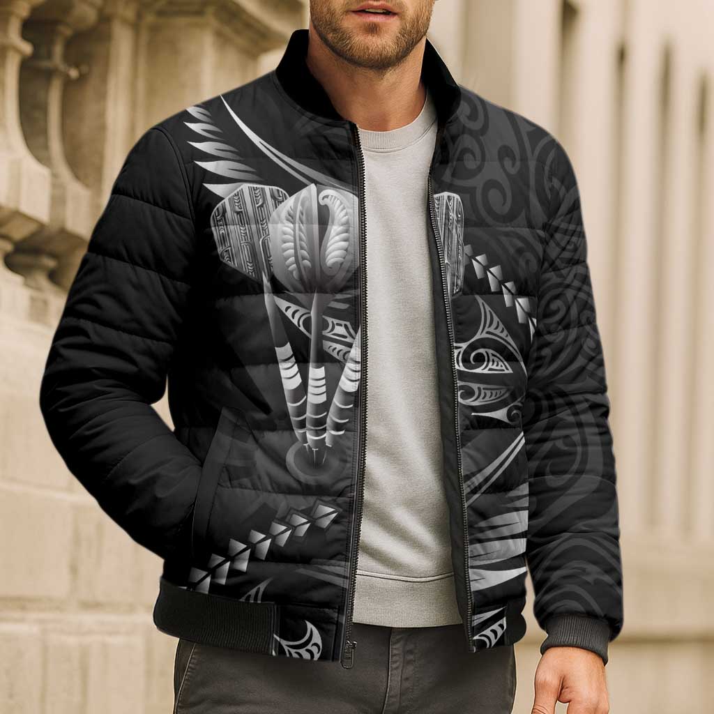 Personalised All Black New Zealand Darts Bomber Puffer Jacket Aoteroa Fern Maori Galaxy Style - Polynesian Pride