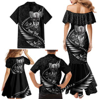 Personalised All Black New Zealand Darts Family Matching Mermaid Dress and Hawaiian Shirt Aoteroa Fern Maori Galaxy Style LT14 - Polynesian Pride