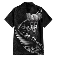 Personalised All Black New Zealand Darts Family Matching Off The Shoulder Long Sleeve Dress and Hawaiian Shirt Aoteroa Fern Maori Galaxy Style LT14 - Polynesian Pride