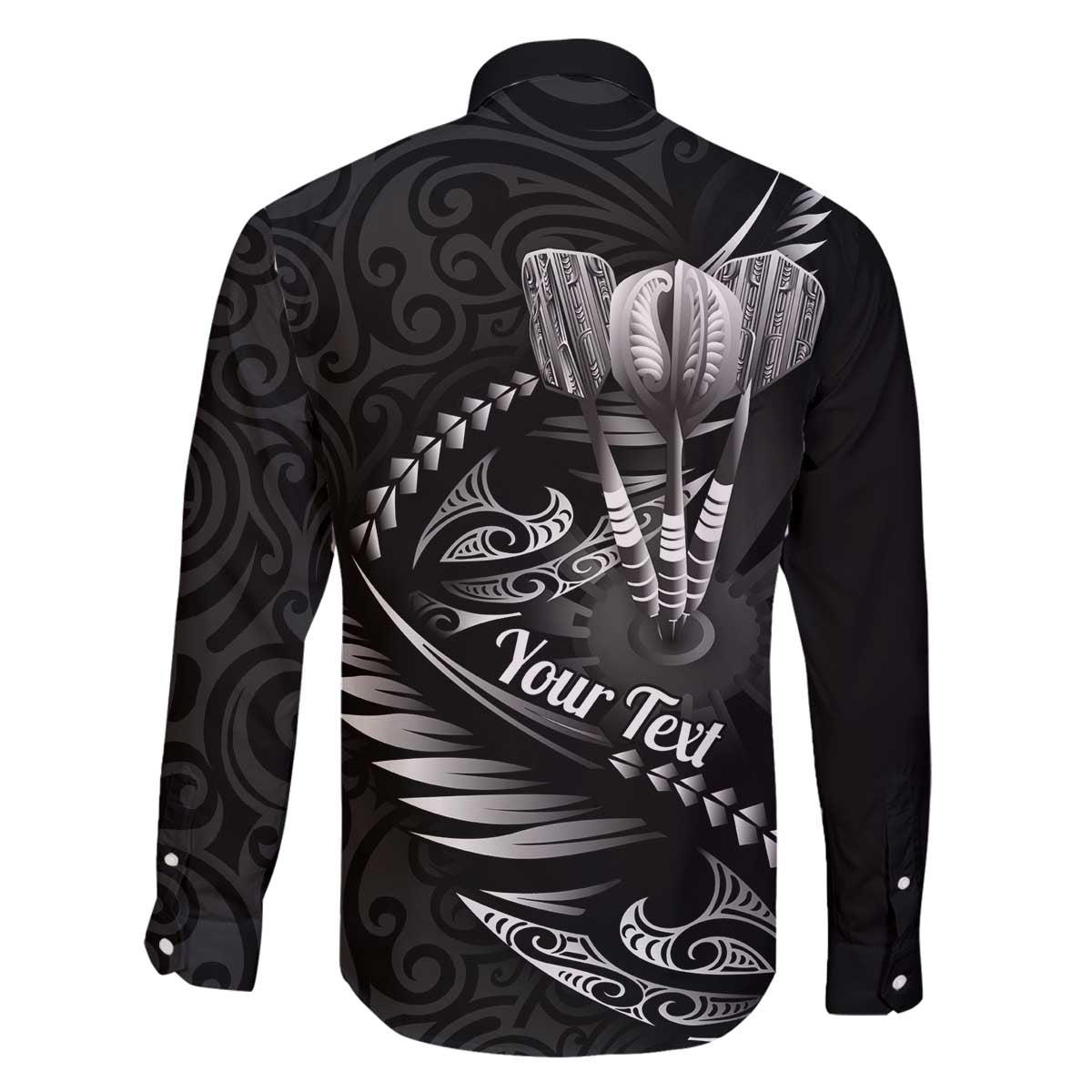 Personalised All Black New Zealand Darts Family Matching Off The Shoulder Long Sleeve Dress and Hawaiian Shirt Aoteroa Fern Maori Galaxy Style LT14 - Polynesian Pride