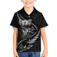 Personalised All Black New Zealand Darts Family Matching Off The Shoulder Long Sleeve Dress and Hawaiian Shirt Aoteroa Fern Maori Galaxy Style LT14 Son's Shirt Black - Polynesian Pride