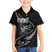 Personalised All Black New Zealand Darts Family Matching Off Shoulder Maxi Dress and Hawaiian Shirt Aoteroa Fern Maori Galaxy Style LT14 Son's Shirt Black - Polynesian Pride