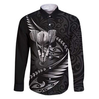 Personalised All Black New Zealand Darts Family Matching Puletasi and Hawaiian Shirt Aoteroa Fern Maori Galaxy Style LT14 Dad's Shirt - Long Sleeve Black - Polynesian Pride
