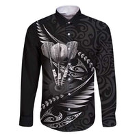 Personalised All Black New Zealand Darts Family Matching Short Sleeve Bodycon Dress and Hawaiian Shirt Aoteroa Fern Maori Galaxy Style LT14 Dad's Shirt - Long Sleeve Black - Polynesian Pride