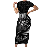 Personalised All Black New Zealand Darts Family Matching Short Sleeve Bodycon Dress and Hawaiian Shirt Aoteroa Fern Maori Galaxy Style LT14 Mom's Dress Black - Polynesian Pride