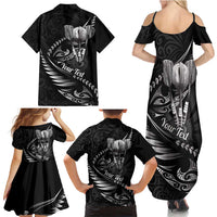 Personalised All Black New Zealand Darts Family Matching Summer Maxi Dress and Hawaiian Shirt Aoteroa Fern Maori Galaxy Style LT14 - Polynesian Pride