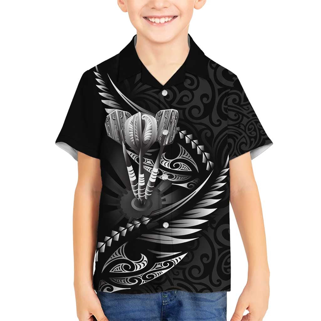 Personalised All Black New Zealand Darts Family Matching Summer Maxi Dress and Hawaiian Shirt Aoteroa Fern Maori Galaxy Style LT14 Son's Shirt Black - Polynesian Pride