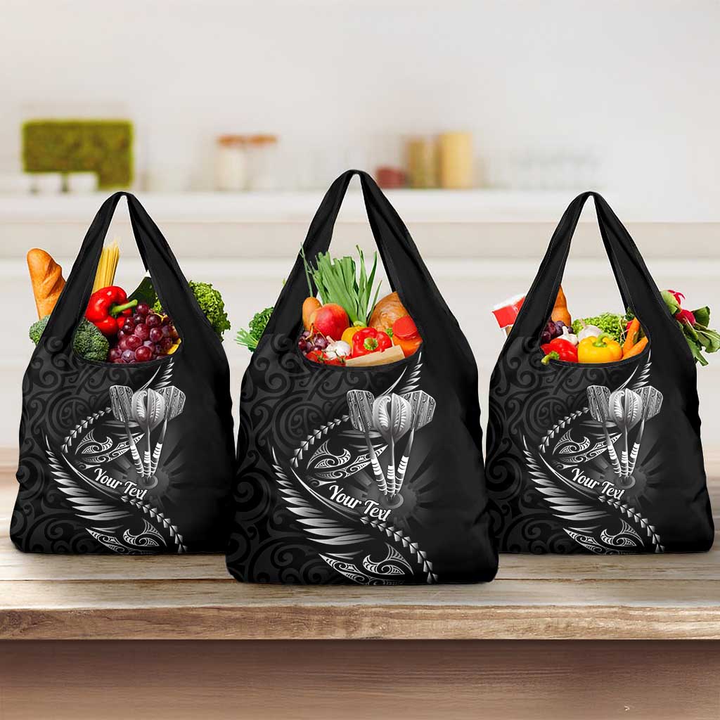 Personalised All Black New Zealand Darts Grocery Bag Aoteroa Fern Maori Galaxy Style LT14 3-pack One Size Black - Polynesian Pride