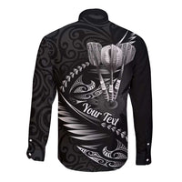 Personalised All Black New Zealand Darts Long Sleeve Button Shirt Aoteroa Fern Maori Galaxy Style LT14 - Polynesian Pride