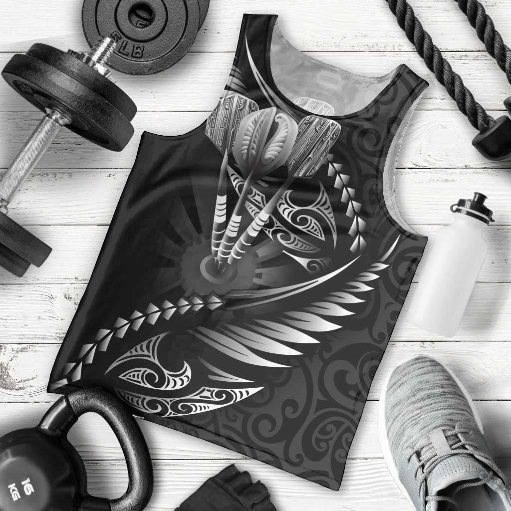 Personalised All Black New Zealand Darts Men Tank Top Aoteroa Fern Maori Galaxy Style LT14 - Polynesian Pride