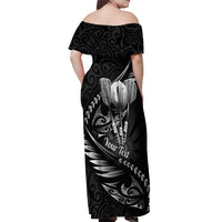 Personalised All Black New Zealand Darts Off Shoulder Maxi Dress Aoteroa Fern Maori Galaxy Style LT14 - Polynesian Pride