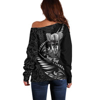 Personalised All Black New Zealand Darts Off Shoulder Sweater Aoteroa Fern Maori Galaxy Style LT14 - Polynesian Pride