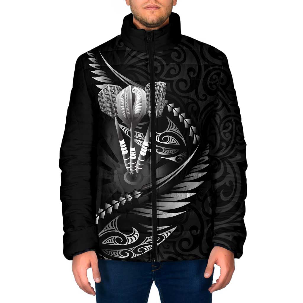 Personalised All Black New Zealand Darts Padded Jacket Aoteroa Fern Maori Galaxy Style - Polynesian Pride