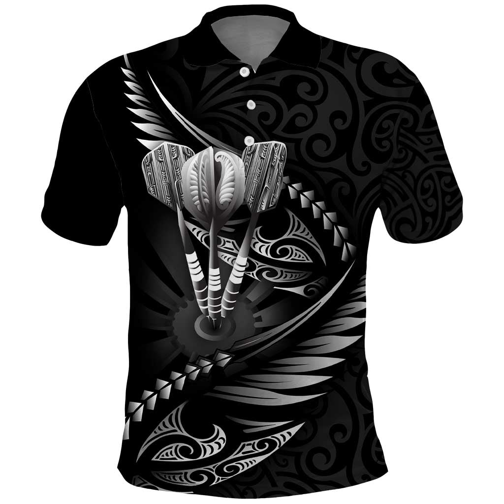Personalised All Black New Zealand Darts Polo Shirt Aoteroa Fern Maori Galaxy Style