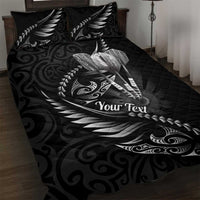Personalised All Black New Zealand Darts Quilt Bed Set Aoteroa Fern Maori Galaxy Style LT14 Black - Polynesian Pride
