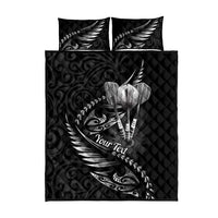 Personalised All Black New Zealand Darts Quilt Bed Set Aoteroa Fern Maori Galaxy Style LT14 - Polynesian Pride