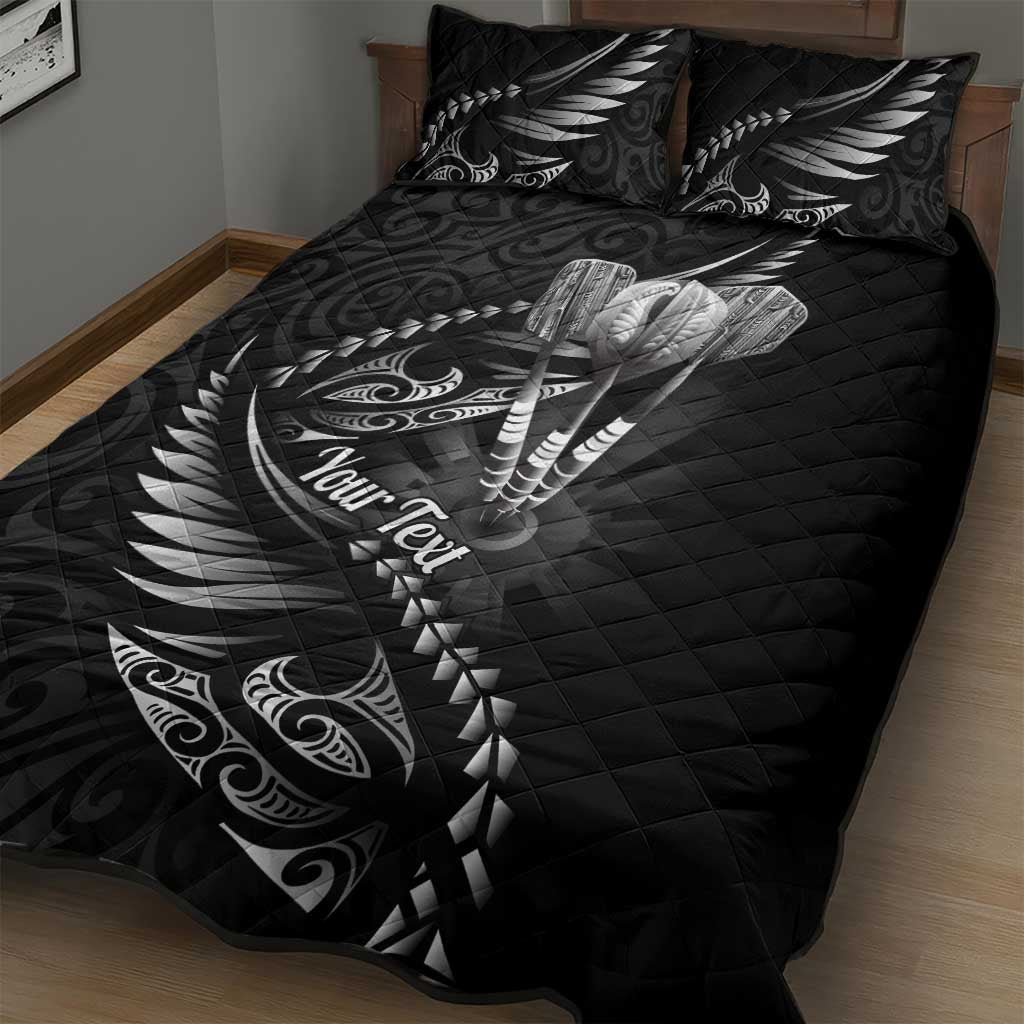 Personalised All Black New Zealand Darts Quilt Bed Set Aoteroa Fern Maori Galaxy Style LT14 - Polynesian Pride