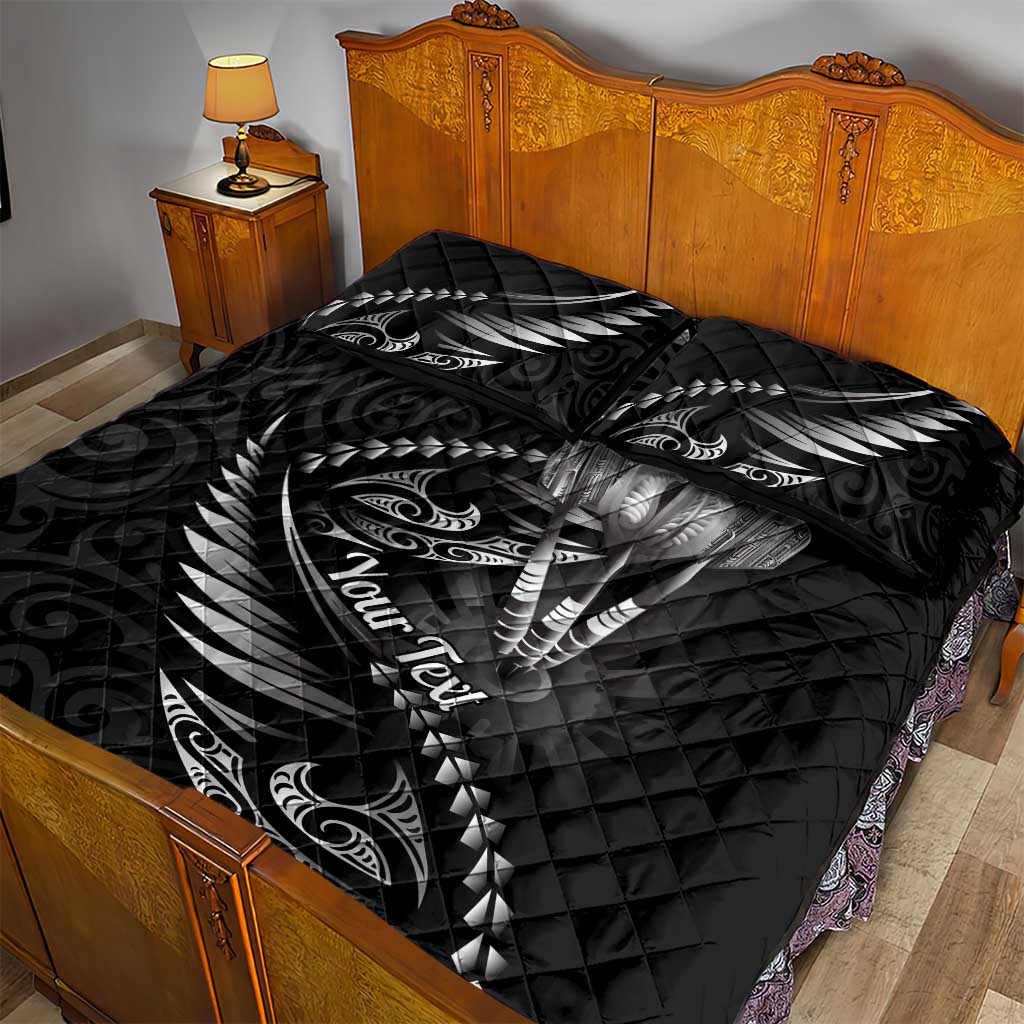 Personalised All Black New Zealand Darts Quilt Bed Set Aoteroa Fern Maori Galaxy Style LT14 - Polynesian Pride