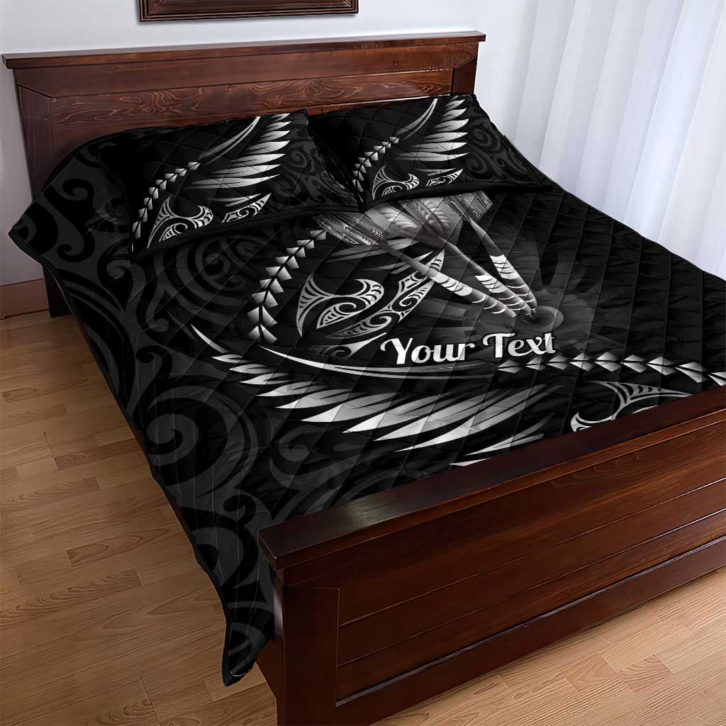 Personalised All Black New Zealand Darts Quilt Bed Set Aoteroa Fern Maori Galaxy Style LT14 - Polynesian Pride