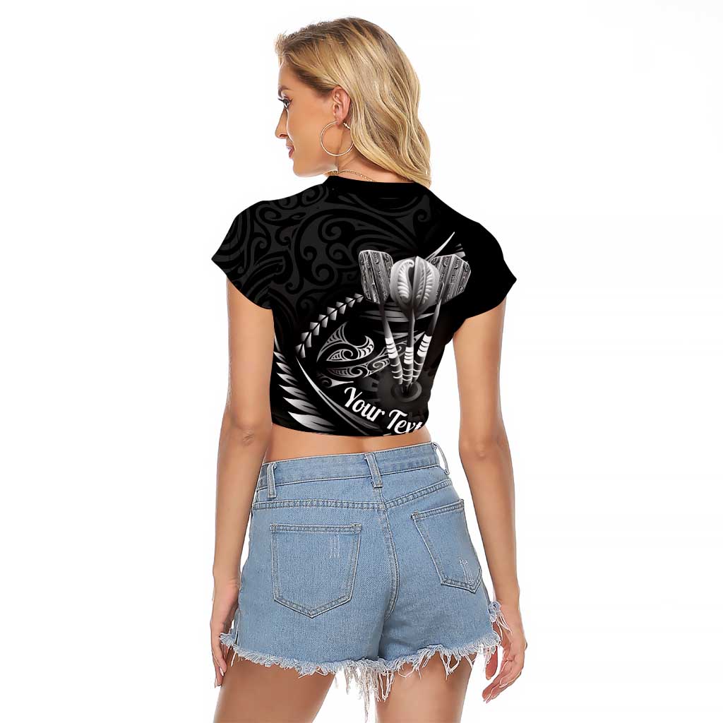 Personalised All Black New Zealand Darts Raglan Cropped T Shirt Aoteroa Fern Maori Galaxy Style LT14 - Polynesian Pride