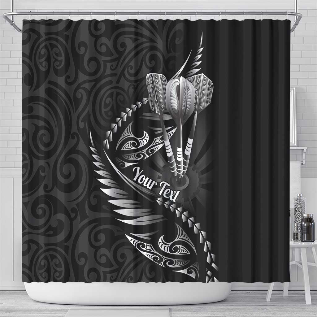 Personalised All Black New Zealand Darts Shower Curtain Aoteroa Fern Maori Galaxy Style LT14 - Polynesian Pride