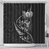 Personalised All Black New Zealand Darts Shower Curtain Aoteroa Fern Maori Galaxy Style LT14 - Polynesian Pride