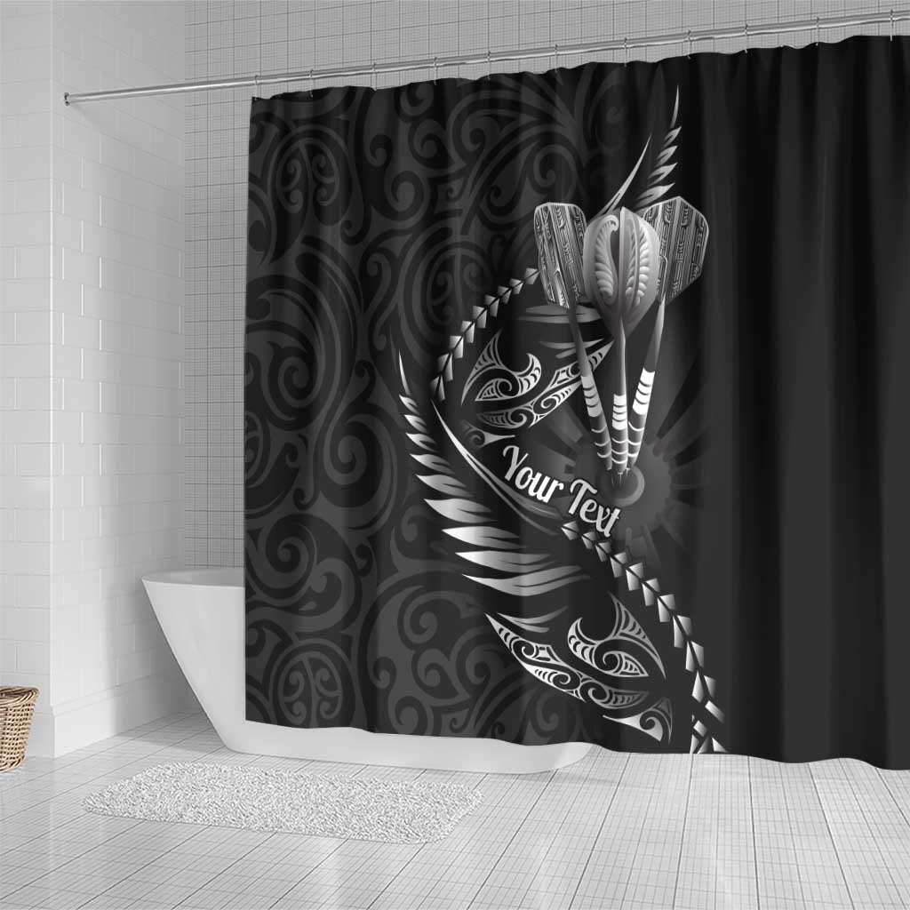 Personalised All Black New Zealand Darts Shower Curtain Aoteroa Fern Maori Galaxy Style LT14 - Polynesian Pride