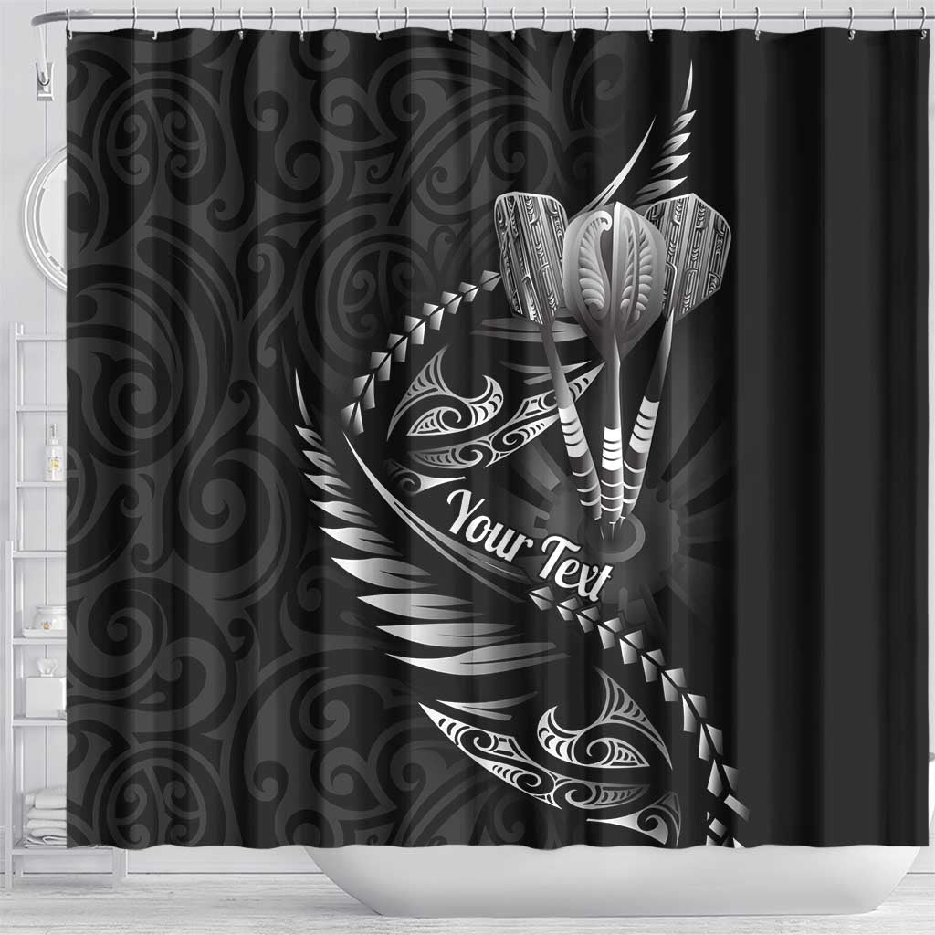 Personalised All Black New Zealand Darts Shower Curtain Aoteroa Fern Maori Galaxy Style LT14 - Polynesian Pride