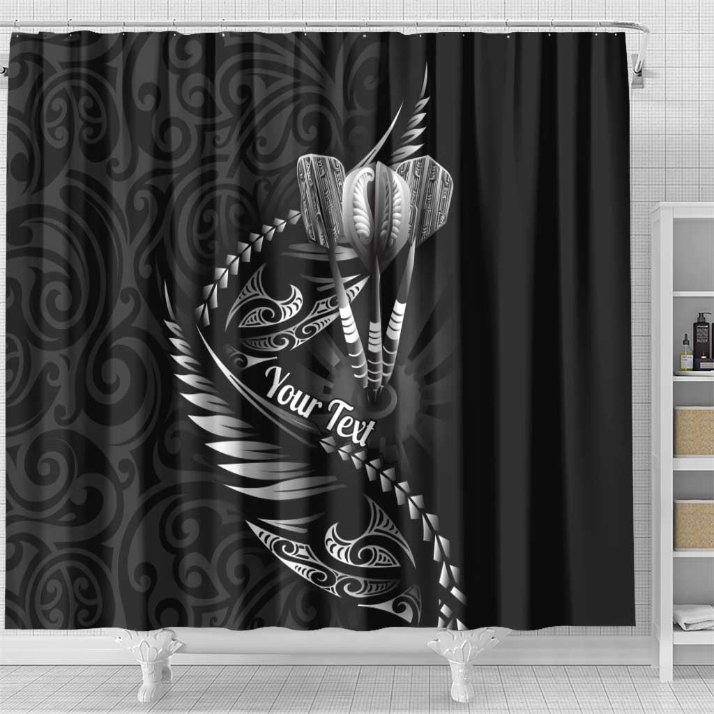 Personalised All Black New Zealand Darts Shower Curtain Aoteroa Fern Maori Galaxy Style LT14 - Polynesian Pride