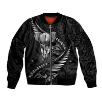 Personalised All Black New Zealand Darts Sleeve Zip Bomber Jacket Aoteroa Fern Maori Galaxy Style LT14 Unisex Black - Polynesian Pride