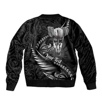 Personalised All Black New Zealand Darts Sleeve Zip Bomber Jacket Aoteroa Fern Maori Galaxy Style LT14 - Polynesian Pride