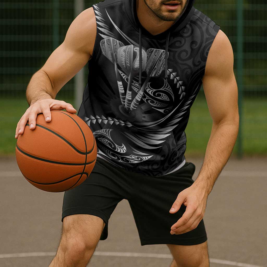 Personalised All Black New Zealand Darts Sleeveless Hoodie Aoteroa Fern Maori Galaxy Style - Polynesian Pride