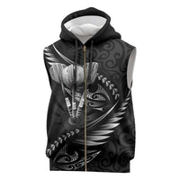 Personalised All Black New Zealand Darts Sleeveless Zip Hoodie Aoteroa Fern Maori Galaxy Style - Polynesian Pride