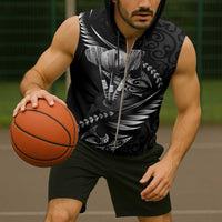 Personalised All Black New Zealand Darts Sleeveless Zip Hoodie Aoteroa Fern Maori Galaxy Style - Polynesian Pride