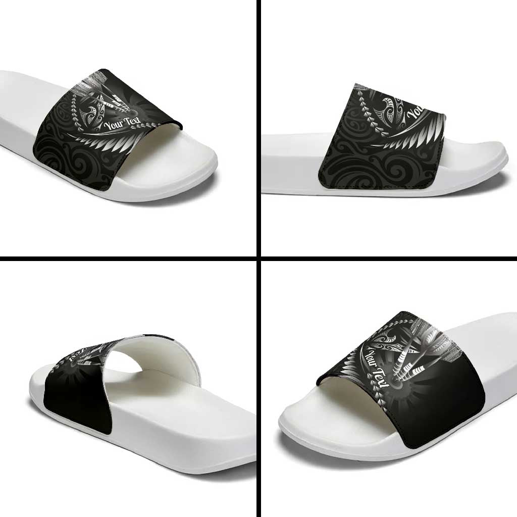 Personalised All Black New Zealand Darts Slide Sandals Aoteroa Fern Maori Galaxy Style - Polynesian Pride