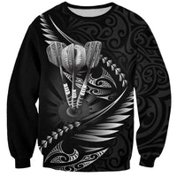 Personalised All Black New Zealand Darts Sweatshirt Aoteroa Fern Maori Galaxy Style LT14 Unisex Black - Polynesian Pride