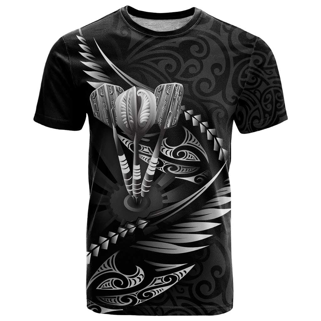 Personalised All Black New Zealand Darts T Shirt Aoteroa Fern Maori Galaxy Style LT14 Black - Polynesian Pride