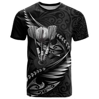 Personalised All Black New Zealand Darts T Shirt Aoteroa Fern Maori Galaxy Style LT14 Black - Polynesian Pride