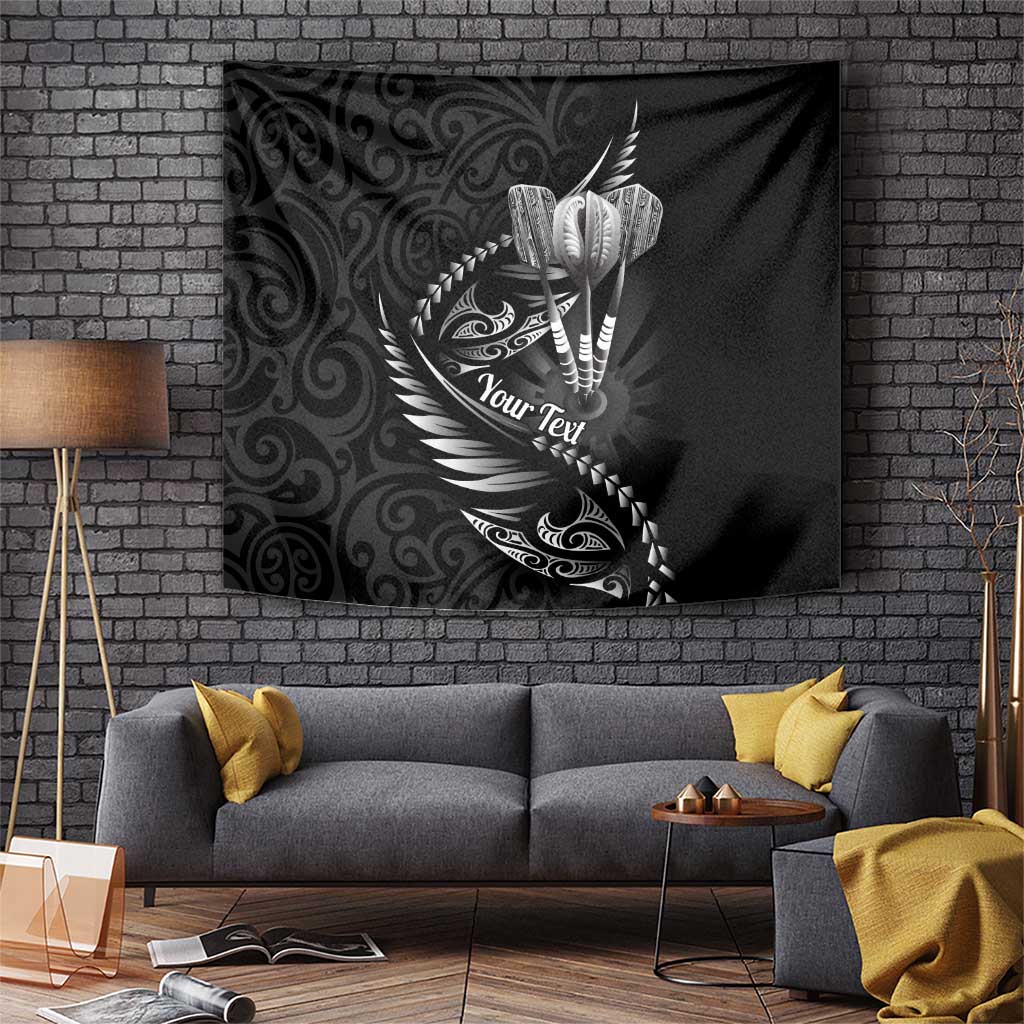 Personalised All Black New Zealand Darts Tapestry Aoteroa Fern Maori Galaxy Style LT14 Black - Polynesian Pride