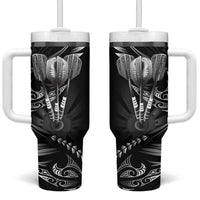 All Black New Zealand Darts Tumbler With Handle Aoteroa Fern Maori Galaxy Style LT14 One Size: 40 oz Black - Polynesian Pride