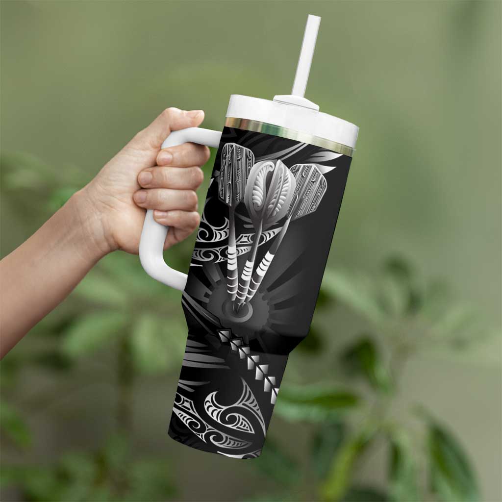 All Black New Zealand Darts Tumbler With Handle Aoteroa Fern Maori Galaxy Style LT14 - Polynesian Pride
