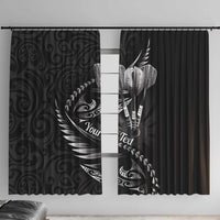 Personalised All Black New Zealand Darts Window Curtain Aoteroa Fern Maori Galaxy Style LT14 With Hooks Black - Polynesian Pride