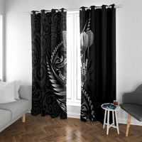 Personalised All Black New Zealand Darts Window Curtain Aoteroa Fern Maori Galaxy Style LT14 With Grommets Black - Polynesian Pride