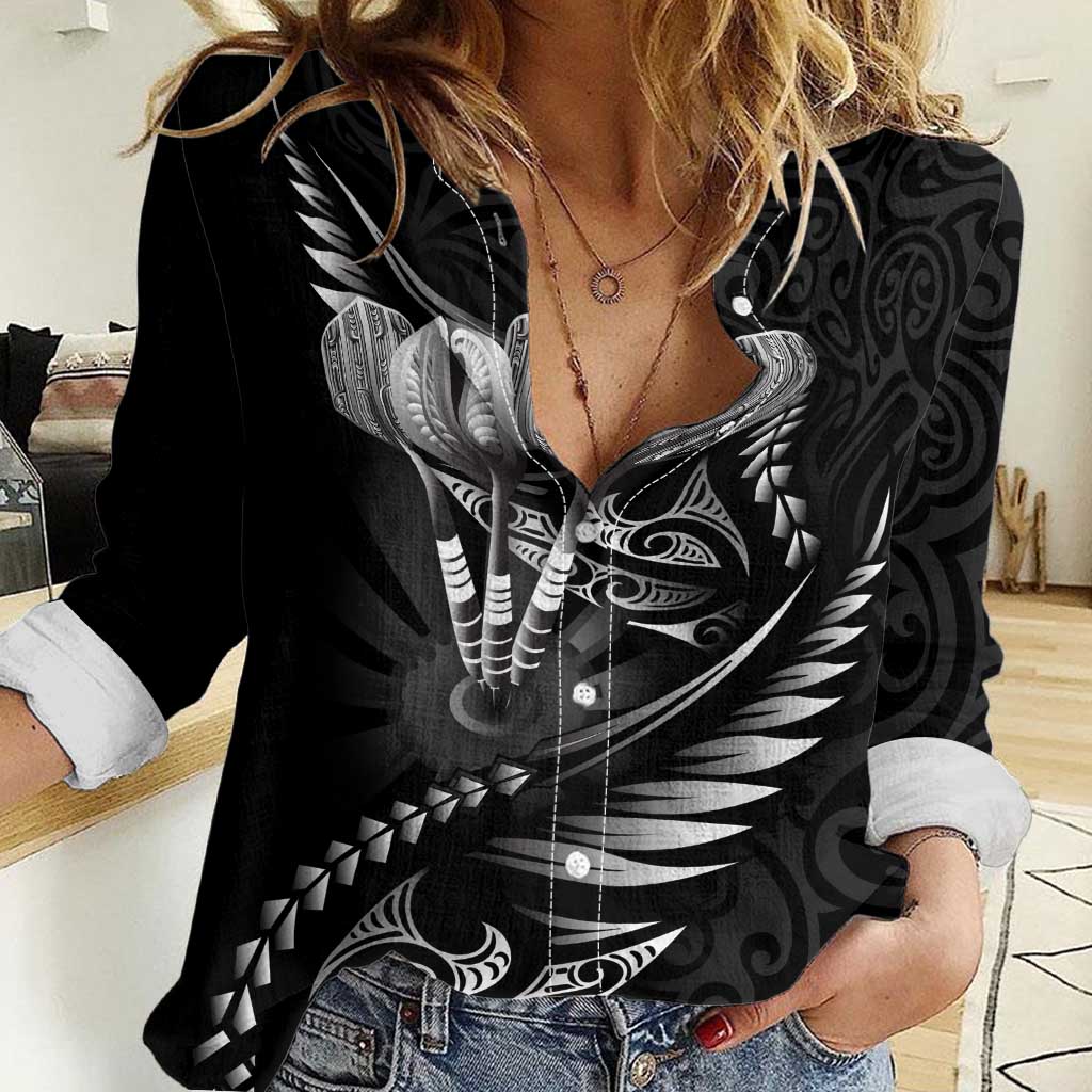 Personalised All Black New Zealand Darts Women Casual Shirt Aoteroa Fern Maori Galaxy Style