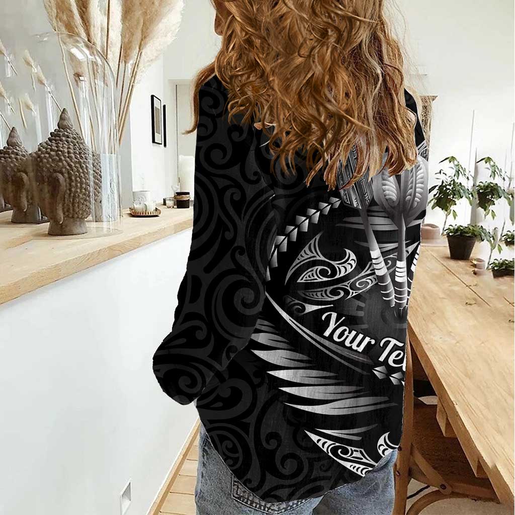 Personalised All Black New Zealand Darts Women Casual Shirt Aoteroa Fern Maori Galaxy Style