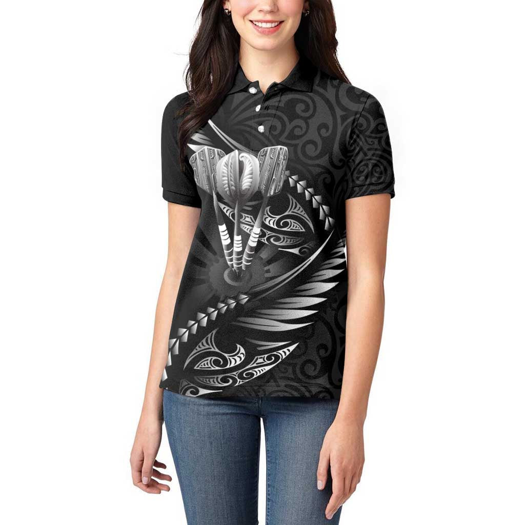 Personalised All Black New Zealand Darts Women Polo Shirt Aoteroa Fern Maori Galaxy Style LT14 - Polynesian Pride