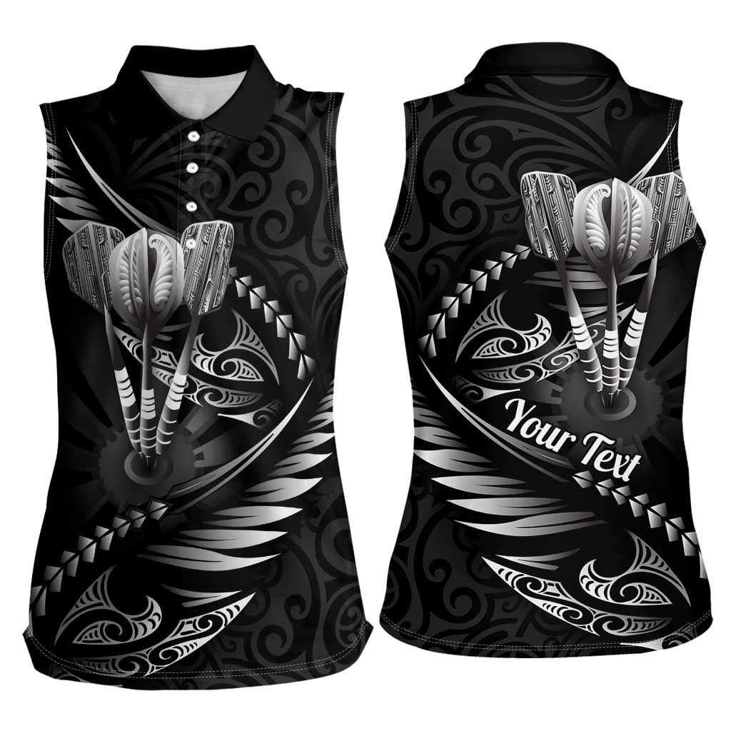 Personalised All Black New Zealand Darts Women Sleeveless Polo Shirt Aoteroa Fern Maori Galaxy Style LT14 - Polynesian Pride