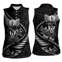 Personalised All Black New Zealand Darts Women Sleeveless Polo Shirt Aoteroa Fern Maori Galaxy Style LT14 - Polynesian Pride